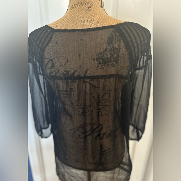 Sparkly Sheer Black Embroidered 3/4 Sleeve Top Blouse Shirt Size Medium See Pics - Picture 6 of 12